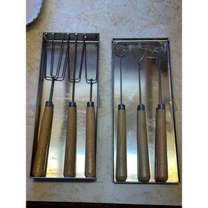Vintage Chocolate Dipping Fork Set - 6 pc - Stainless Steel, Wood Handle